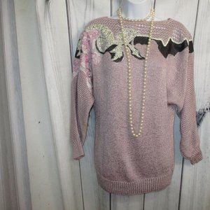 Vintage leather and lace crochet sweater cottage core